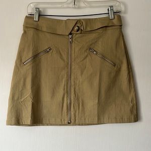 Line and Dot Khaki Mini Skirt With Decorative Zippers